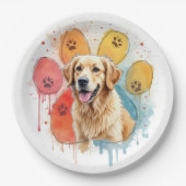 Golden Retriever in Waterverf Paw Print Papieren Bordje (Voorkant)