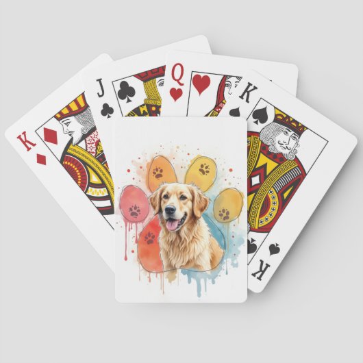 Golden Retriever in Waterverf Paw Print Pokerkaarten (Achterkant)
