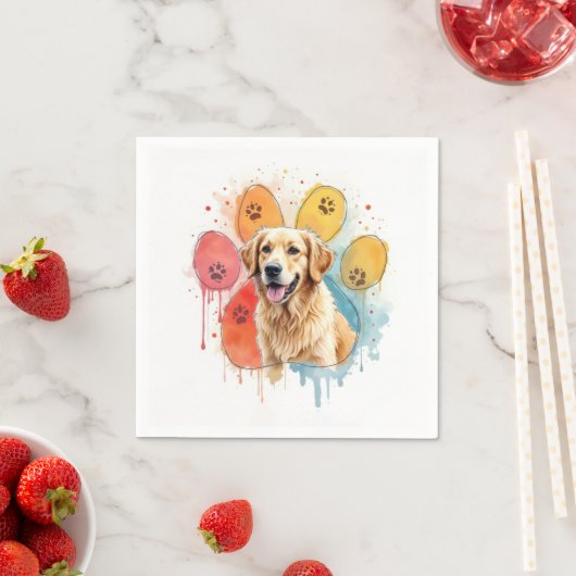 Golden Retriever in Waterverf Paw Print Servet (Insitu)