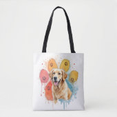 Golden Retriever in Waterverf Paw Print Tote Bag (Voorkant)