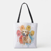 Golden Retriever in Waterverf Paw Print Tote Bag (Achterkant)