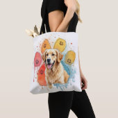 Golden Retriever in Waterverf Paw Print Tote Bag (Dichtbij)