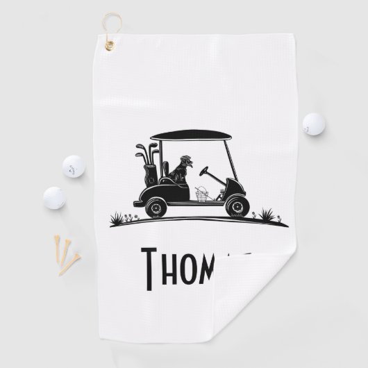 Golden Retriever in winkelwagen naam Golfhanddoek (Insitu)