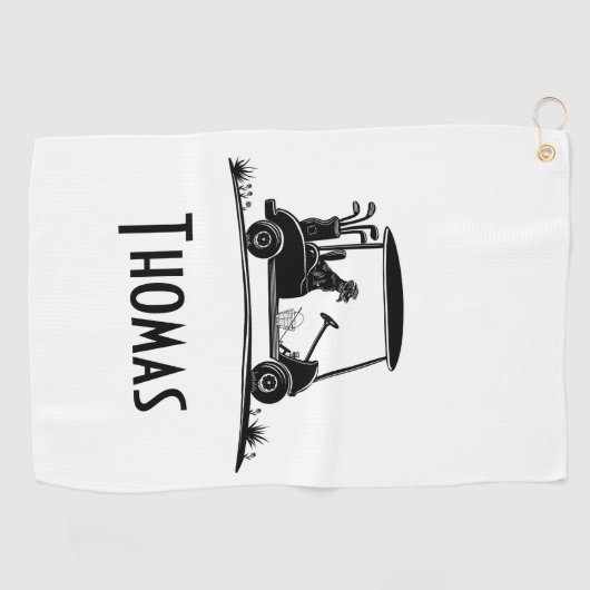 Golden Retriever in winkelwagen naam Golfhanddoek (Horizontaal)