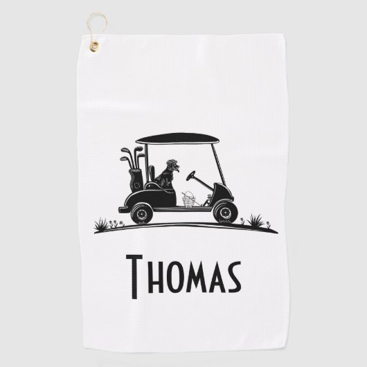 Golden Retriever in winkelwagen naam Golfhanddoek (Voorkant)