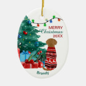Golden Retriever in Winter Sweater Holiday Tree Keramisch Ornament (Voorkant)