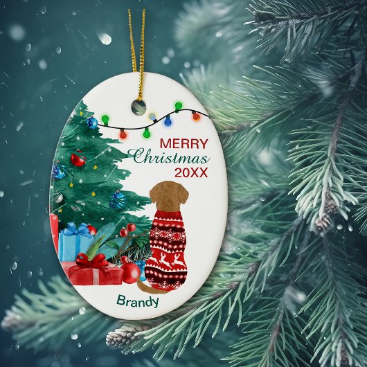 Golden Retriever in Winter Sweater Holiday Tree Keramisch Ornament