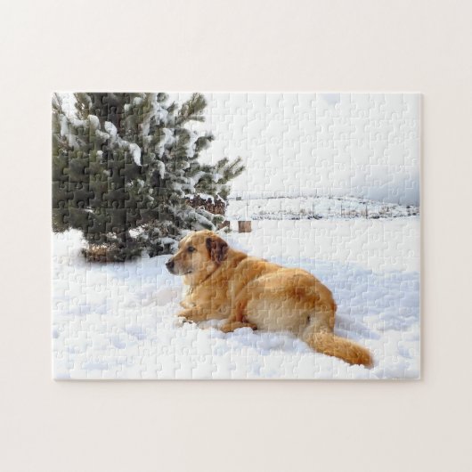 Golden Retriever in Winter Wonderland Legpuzzel (Horizontaal)