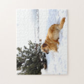 Golden Retriever in Winter Wonderland Legpuzzel (Verticaal)