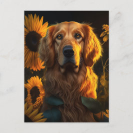 Golden Retriever in zonnebloemveld - Briefkaart
