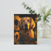 Golden Retriever in zonnebloemveld - Briefkaart (Staand voorkant)