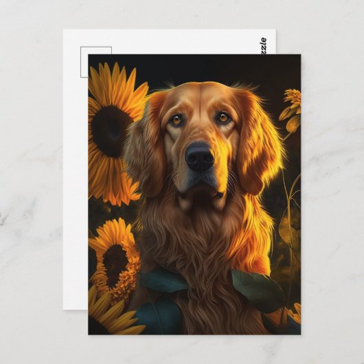Golden Retriever in zonnebloemveld - Briefkaart (Voorkant / Achterkant)