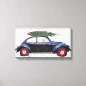 Golden Retriever in zwarte auto met kerstboom Canvas Afdruk (Voorkant)
