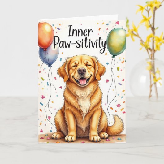 Golden Retriever "Inner Paw-sitivity"-Cartoon Kaart (Gele Bloem)