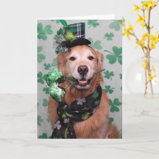 Golden Retriever Irish St. Patrick's Day Kaart (Gele Bloem)