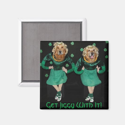 Golden Retriever Irish Stepdancers Getting Jiggy Magneet (Voorkant / Achterkant)