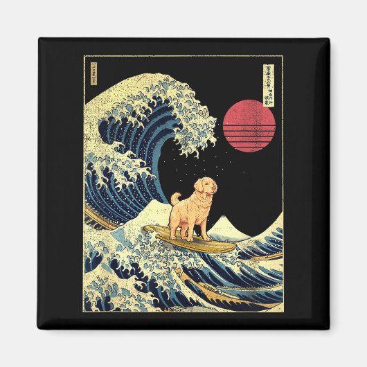 Golden Retriever Japanese Kanagawa Wave Funny Surf Magneet (Voorkant)