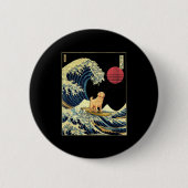 Golden Retriever Japanese Kanagawa Wave Funny Surf Ronde Button 5,7 Cm (Voorkant)