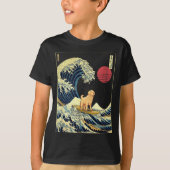 Golden Retriever Japanese Kanagawa Wave Funny Surf T-shirt (Voorkant)