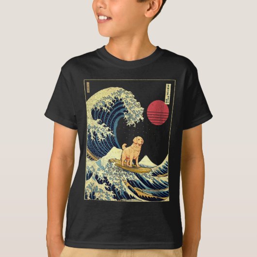 Golden Retriever Japanese Kanagawa Wave Funny Surf T-shirt (Voorkant)