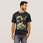 Golden Retriever Japanese Kanagawa Wave Funny Surf T-shirt (Voorkant volledig)