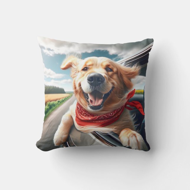 Golden Retriever Joy Ride Kussen (Voorkant)