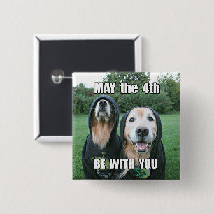 Golden Retriever kan op de vierde plaats zijn bij  Vierkante Button 5,1 Cm