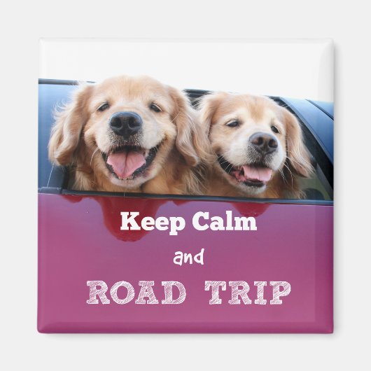 Golden Retriever Keep Calm and Road Trip Magneet (Voorkant)