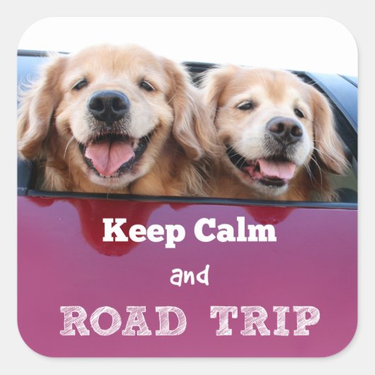 Golden Retriever Keep Calm and Road Trip Vierkante Sticker (Voorkant)