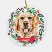 Golden Retriever kerst Elegant Waterverf Dog Keramisch Ornament (Voorkant)