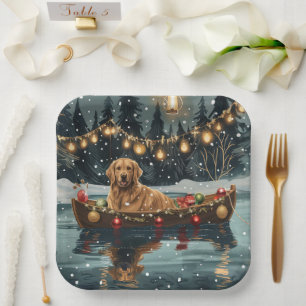 Golden Retriever Kerst Feestelijke Reis  Papieren Bordje