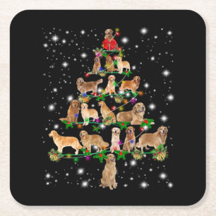 Golden Retriever kerstboom, afgedekt door Flash Kartonnen Onderzetters