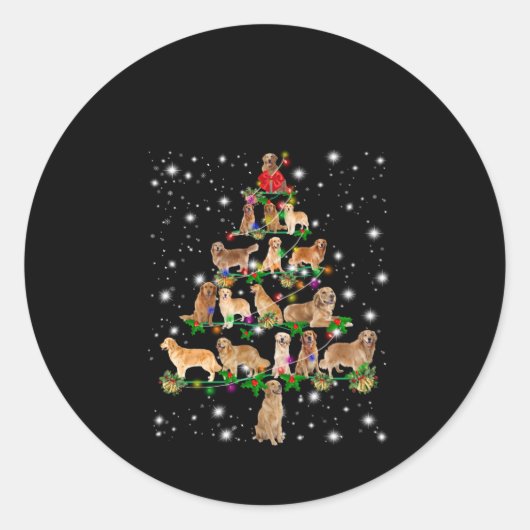 Golden Retriever kerstboom, afgedekt door Flash Ronde Sticker (Voorkant)