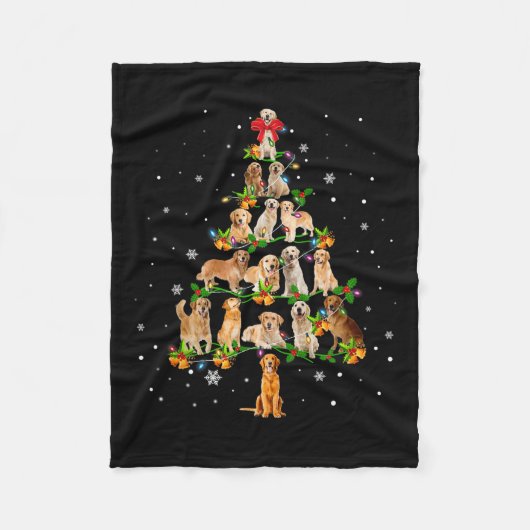 Golden Retriever Kerstboom Santa Funny Dog Lo Fleece Deken (Voorkant)