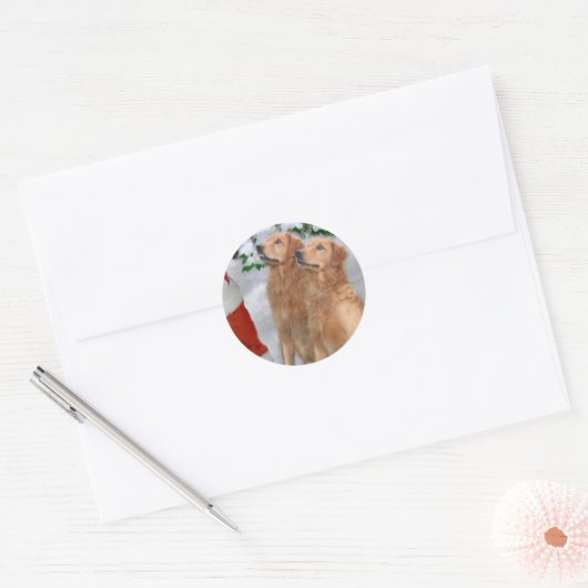 Golden Retriever kerstcadeautjes Ronde Sticker (Envelop)