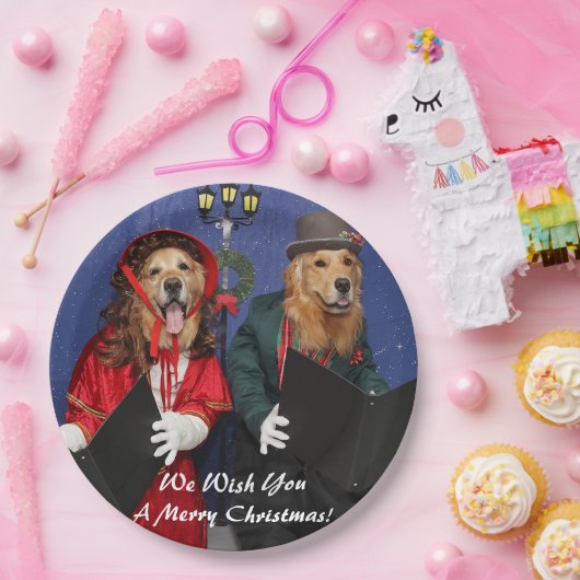 Golden Retriever KerstCarolers Papieren Bordje (Feest)