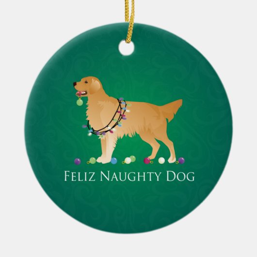 Golden Retriever kerstdesign Keramisch Ornament (Voorkant)