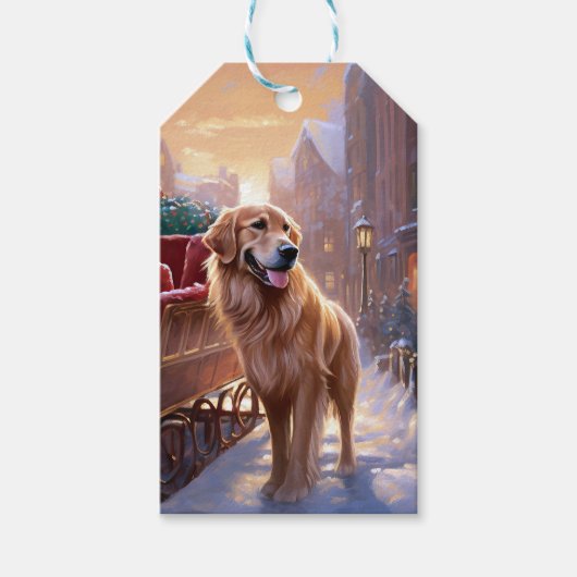 Golden Retriever Kerstfeest Seizoen Cadeaulabel (Voorkant)