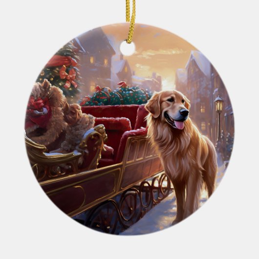 Golden Retriever Kerstfeest Seizoen Keramisch Ornament (Voorkant)