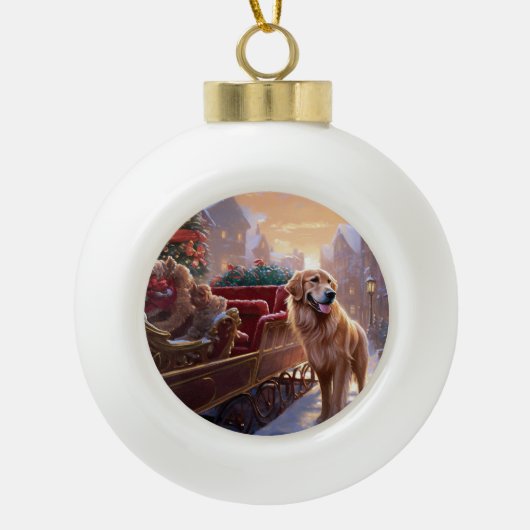 Golden Retriever Kerstfeest Seizoen Keramische Bal Ornament (Voorkant)