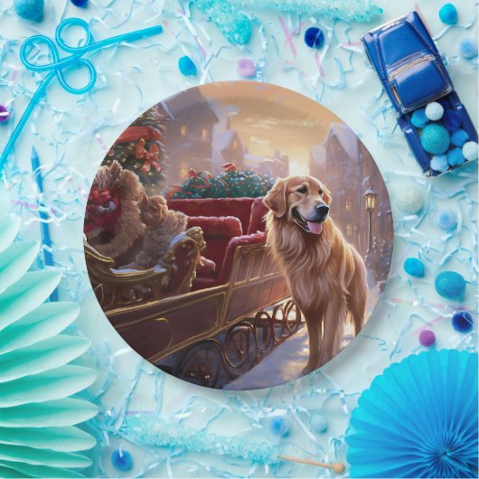 Golden Retriever Kerstfeest Seizoen Papieren Bordje (Feest)