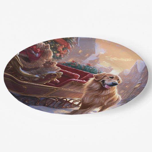 Golden Retriever Kerstfeest Seizoen Papieren Bordje (Gekanteld)