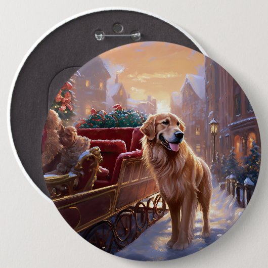 Golden Retriever Kerstfeest Seizoen Ronde Button 6,0 Cm (Voorkant /achterkant)