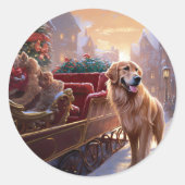 Golden Retriever Kerstfeest Seizoen Ronde Sticker (Voorkant)