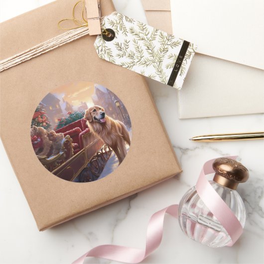 Golden Retriever Kerstfeest Seizoen Ronde Sticker (Geschenken)