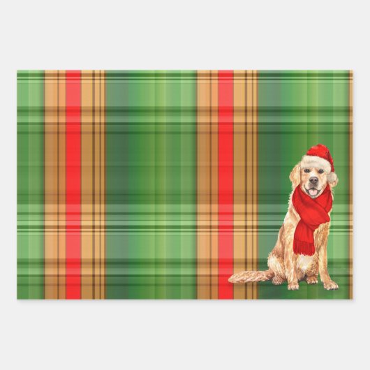 Golden Retriever Kersthond en Pset Inpakpapier Vel (Voorkant 2)