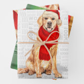 Golden Retriever Kersthond en Pset Inpakpapier Vel (In situ)