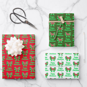 Golden Retriever kersthond &Groene Bow 3 kleur Inpakpapier Vel