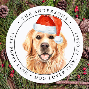 Golden Retriever-kersthondenadres Ronde Sticker
