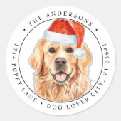Golden Retriever-kersthondenadres Ronde Sticker (Voorkant)
